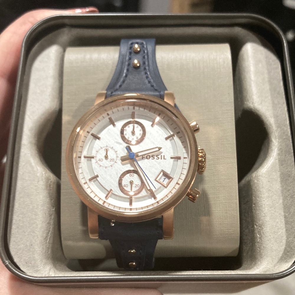 Fossil Navy Leather Watch